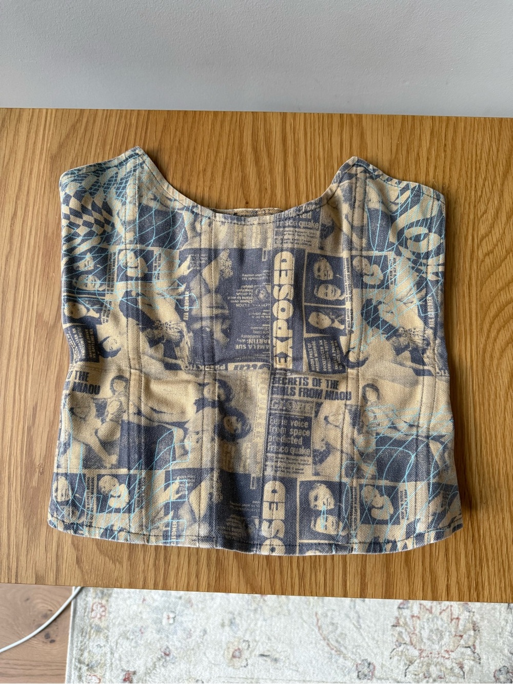 Miaou Beige & Navy Newspaper Print Top
